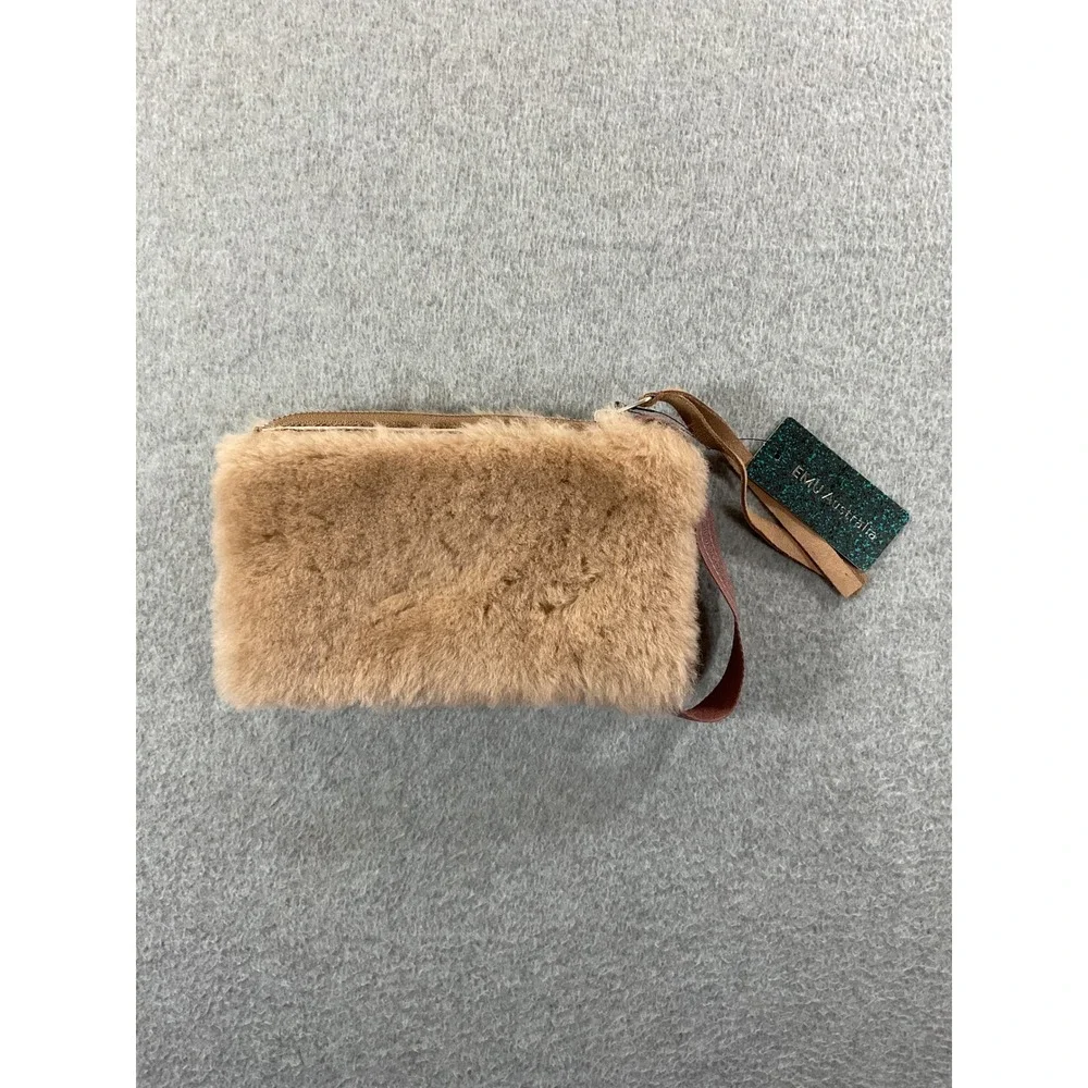 EMU Australia Sheepskin Wristlet Pouch Chestnut Tan Furry Clutch Bag NEW 1459